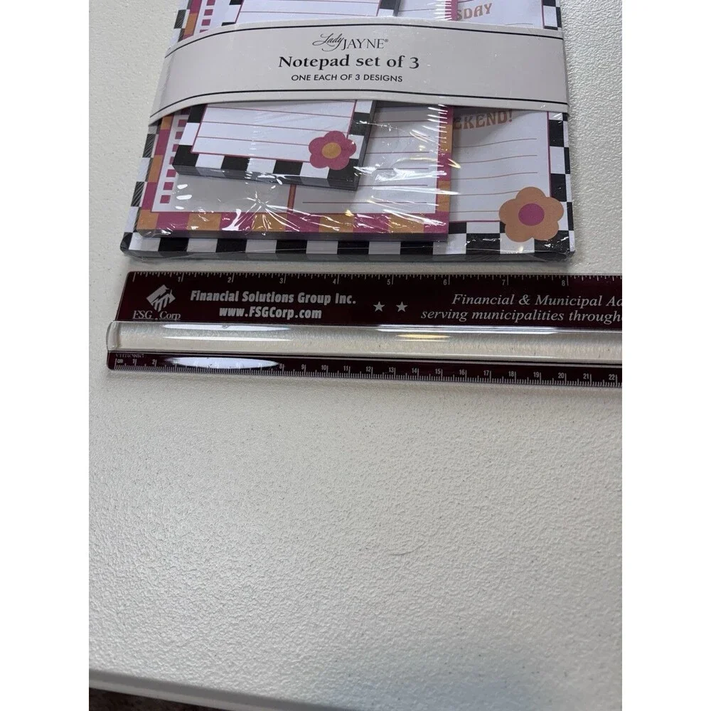Lady Jayne THIS WEEK Notepad Black White Check Pink Yellow Flowers Teacher Works